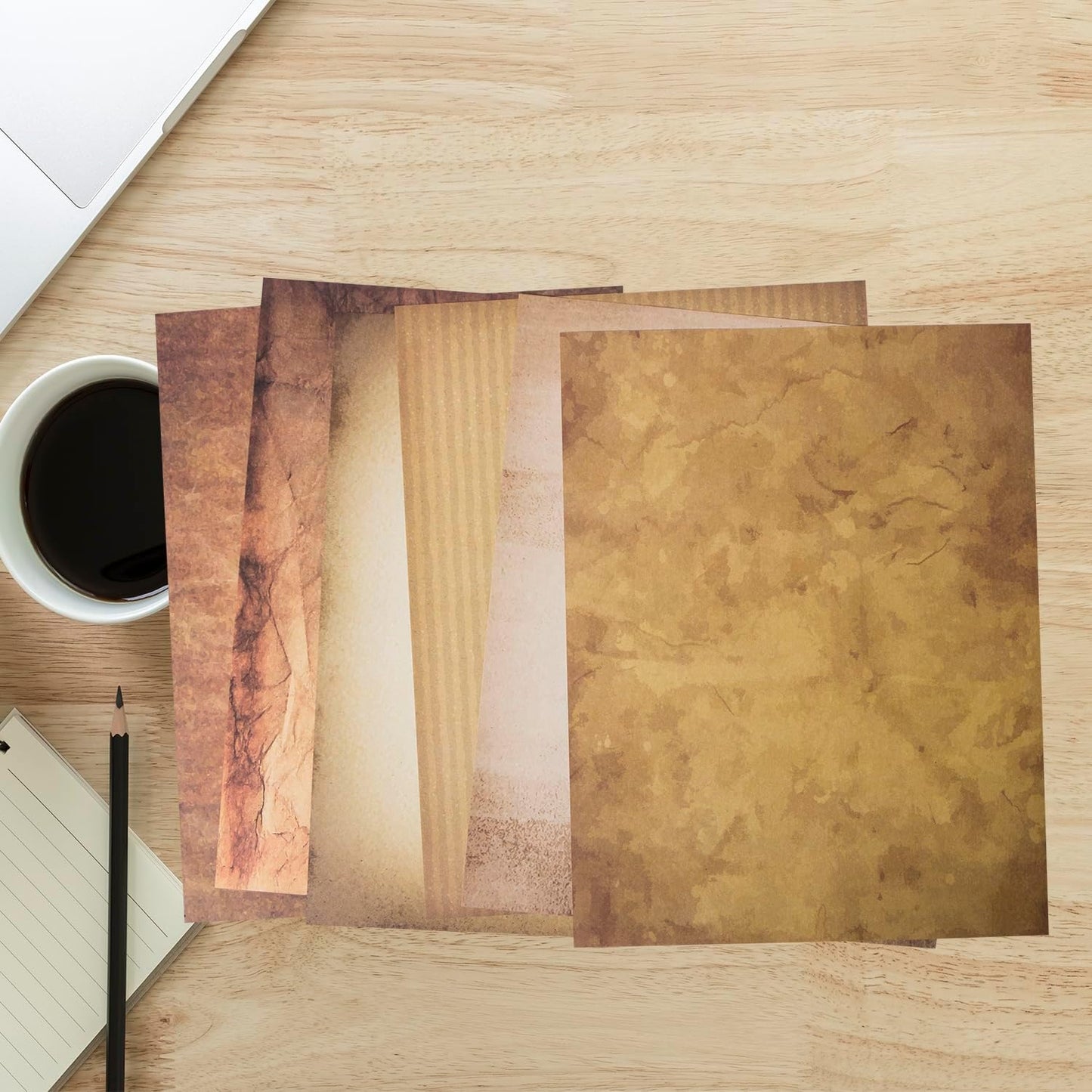 48 Aged Paper -Vintage Letter Papers With Classic Aged Paper Designs- Six Old Looking Styles Perfect for Vintage Letters - Vintage Printing paper, Vintage Writing Paper, 8.5 x 11 inches (Pack of 48)