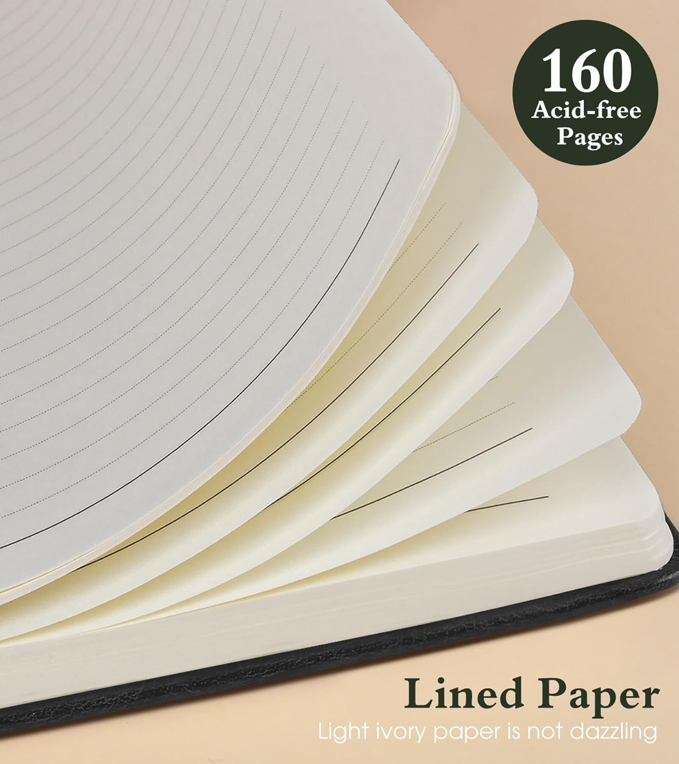 Lined Journal Notebook for Men Women, 160 Pages Ruled Paper, Inner Pocket, A5 Hardcover Vintage Leather Notebooks for Work, School, Travel Journaling, Daily Diary, Notepad 5.8" x 8.5" (Black)