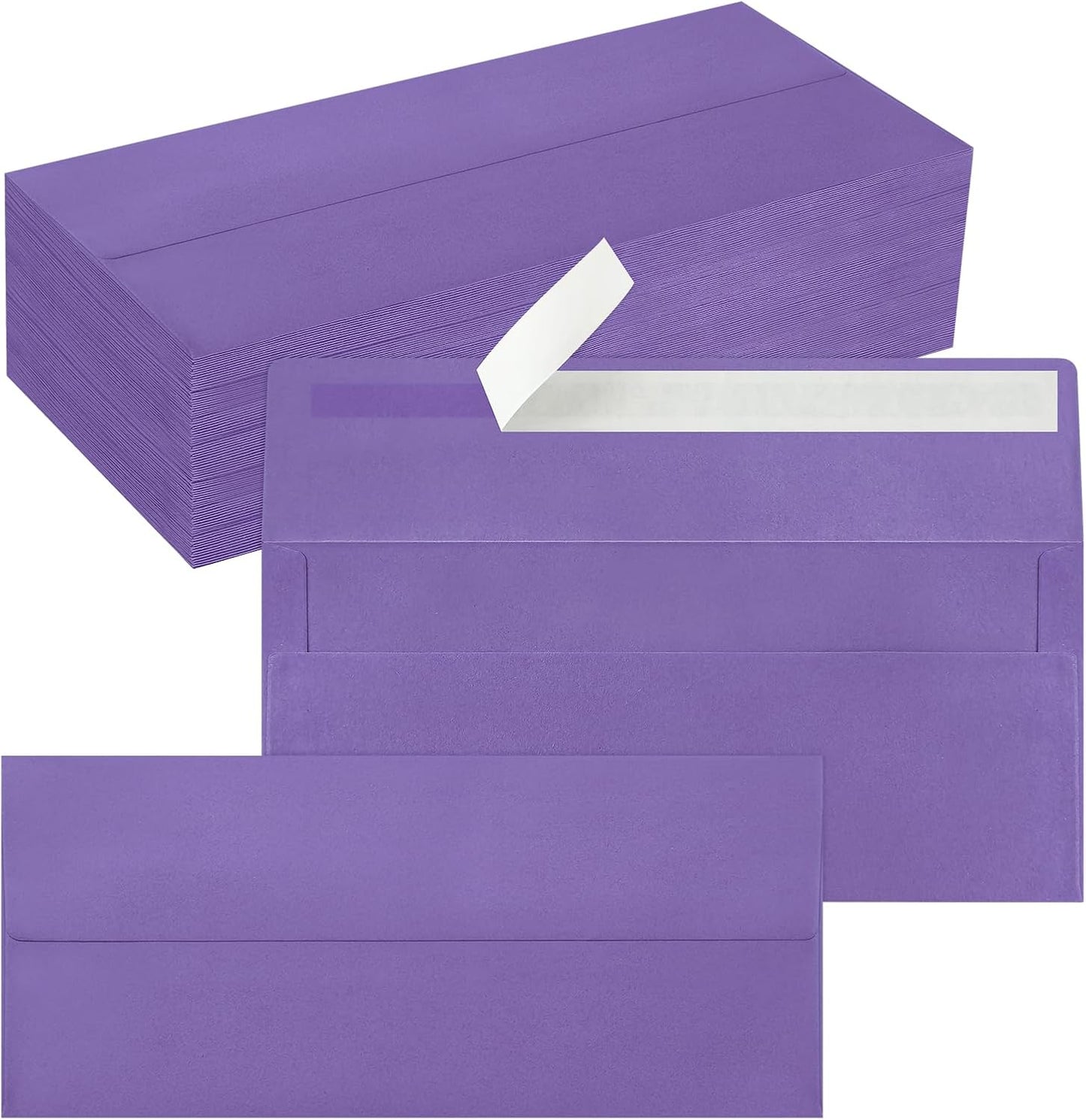 100 Pack #10 Business Envelopes, Self Seal Standard Purple Envelopes for Secure Business & Legal Mailing, Office, Checks, Letter, Invoices, 4 1/8 x 9 1/2 Inches