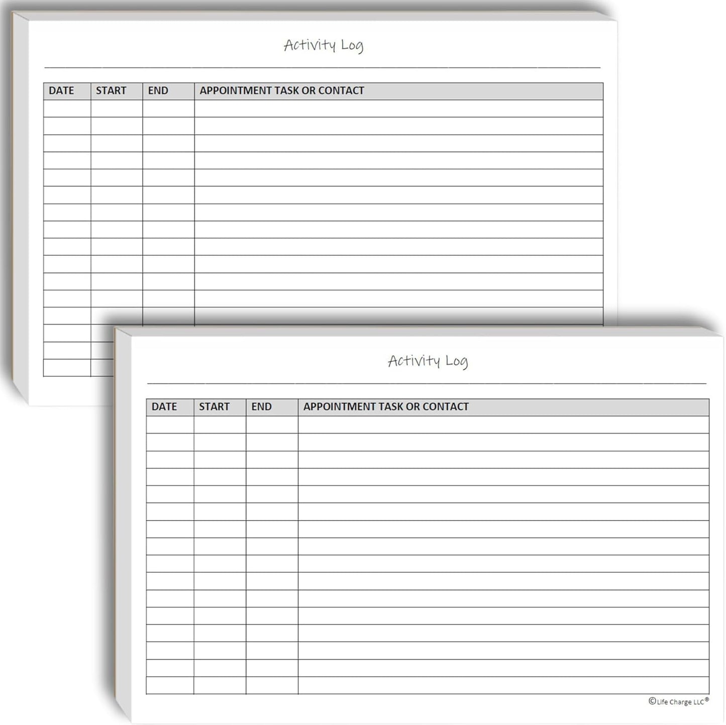 Activity Log Notepads(2 Pack, 50 Pages Each) Pad Planners to List a Task, Action or Contact. A Versatile Work Tool to Track Time & Office Productivity. 8.5 X 5.5, A5 Sheets. Made in the USA.