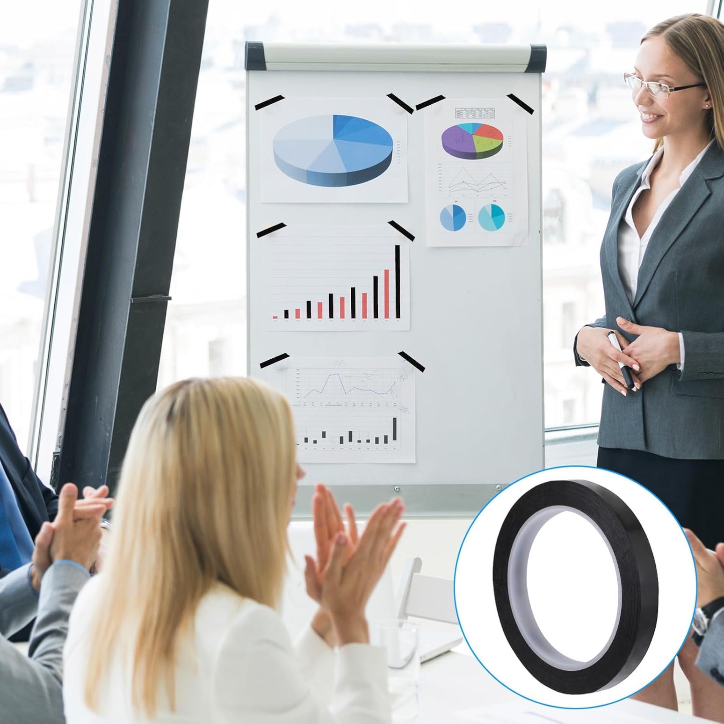 2 PCS Whiteboard Tape, 217 Feet X 1/2 Inch White Board Tape Line Black Graphic Tapes Self Adhesive Chart Line Grid Marking Dry Erase Artist Thin Black Tapes for Dry Erase Board DIY Art