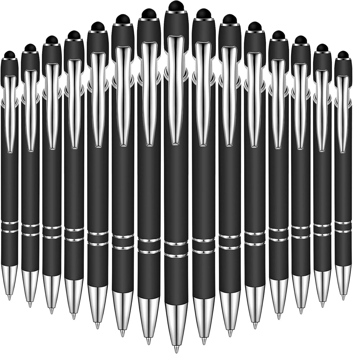 Zonon 38 Pieces Rubberized Ballpoint Pen with Stylus Tip Stylish Metal Pen Capacitive Styli with Soft Rubberized Grip, Black Ink for Most Devices(Black)