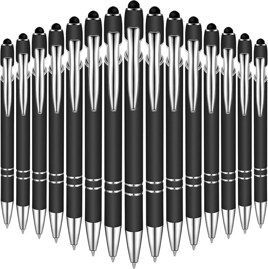 Zonon 38 Pieces Rubberized Ballpoint Pen with Stylus Tip Stylish Metal Pen Capacitive Styli with Soft Rubberized Grip, Black Ink for Most Devices(Black)