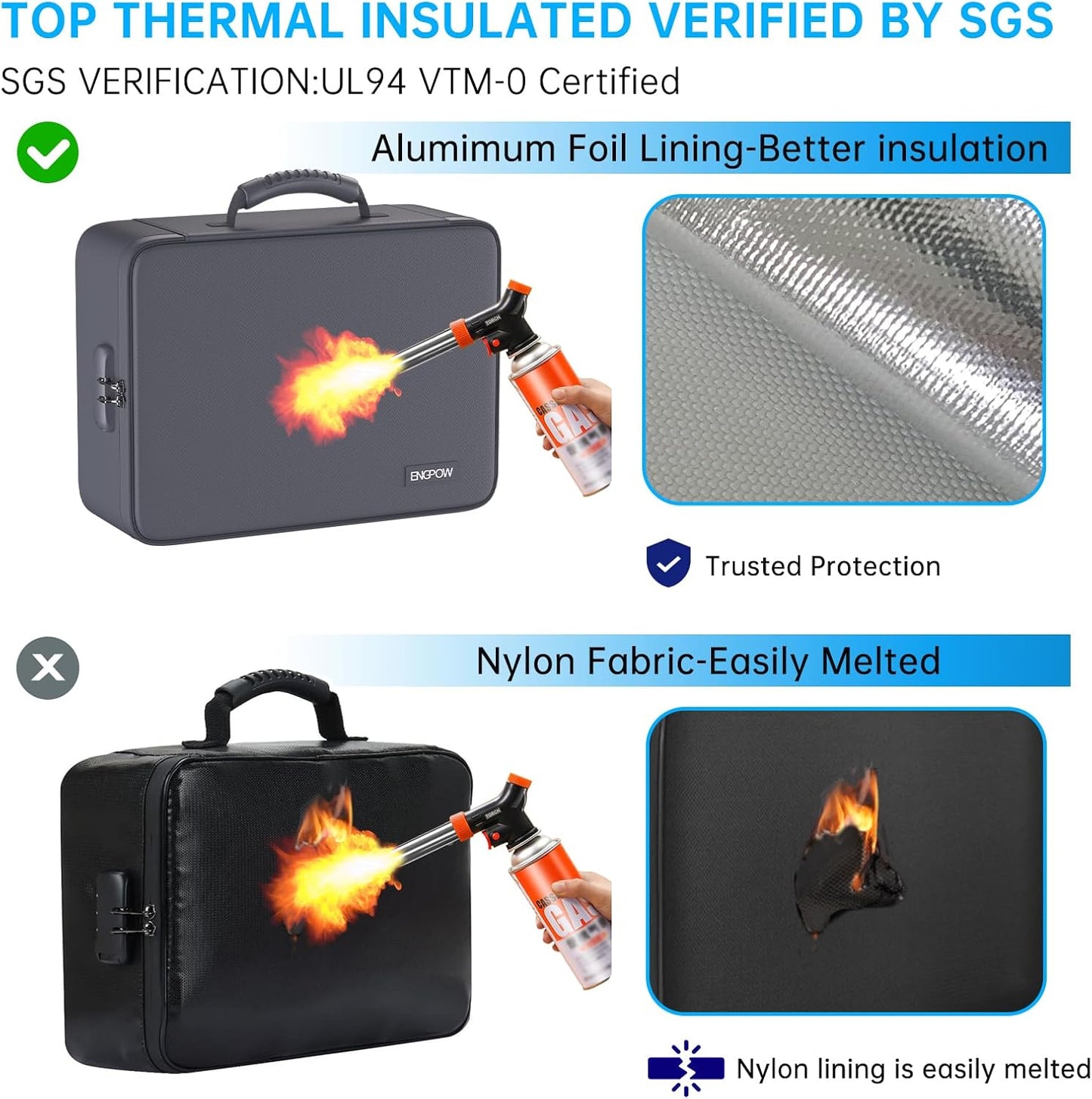 ENGPOW 5200℉ Fireproof File Organizer Bag with 13 Pocket Accordion File Folder,Document Organizer Box with Lock&Labels,Multi-Layer Portable Home Travel Safe Storage Box for Important Documents,Gray