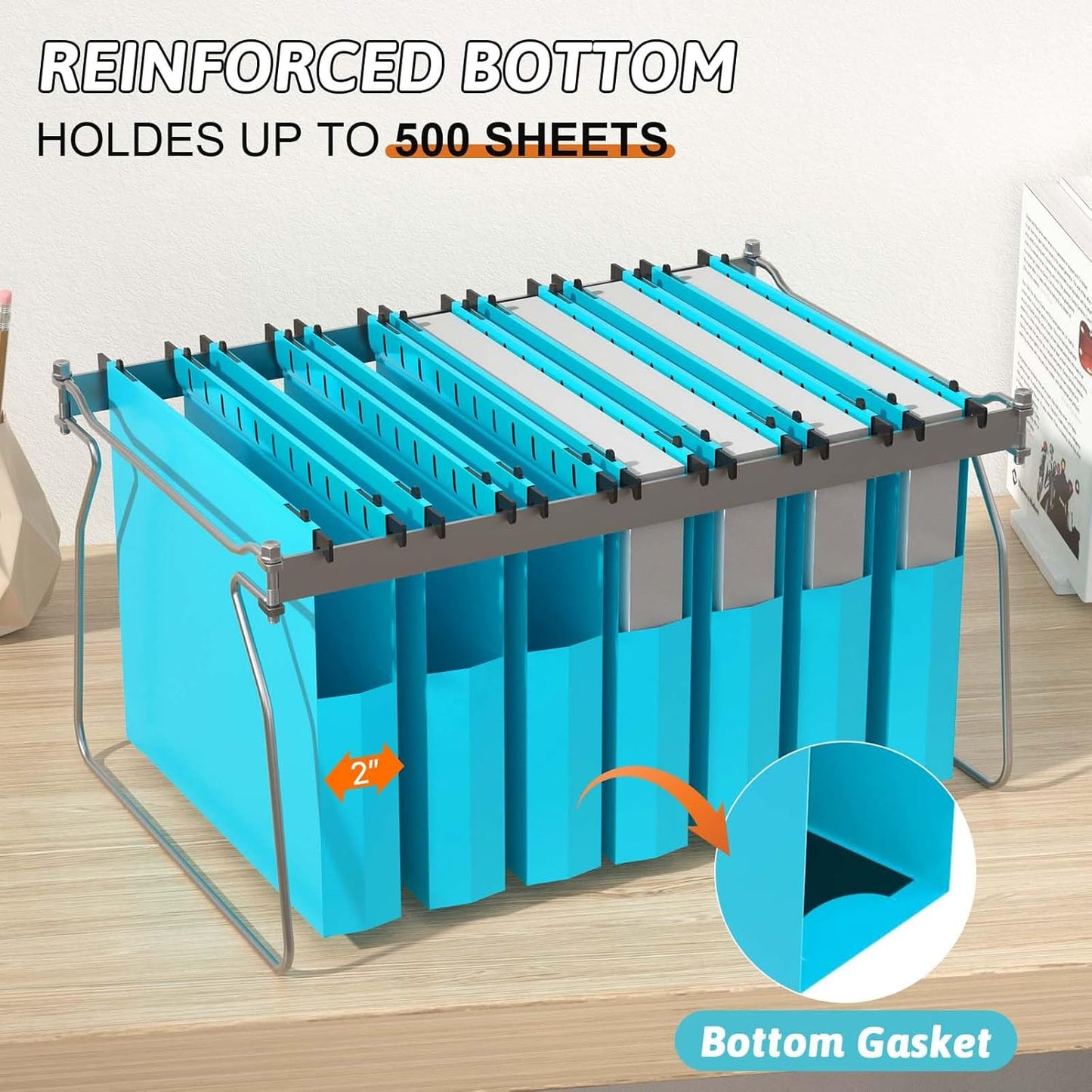 Plastic Hanging File Folders Expandable,12 Pack Extra Capacity Hanging File Folder Letter Size,2 Inch Expansion Heavy Duty Folders,Adjustable Tabs,Hanging Folder Designed for Bulky Files(Blue)