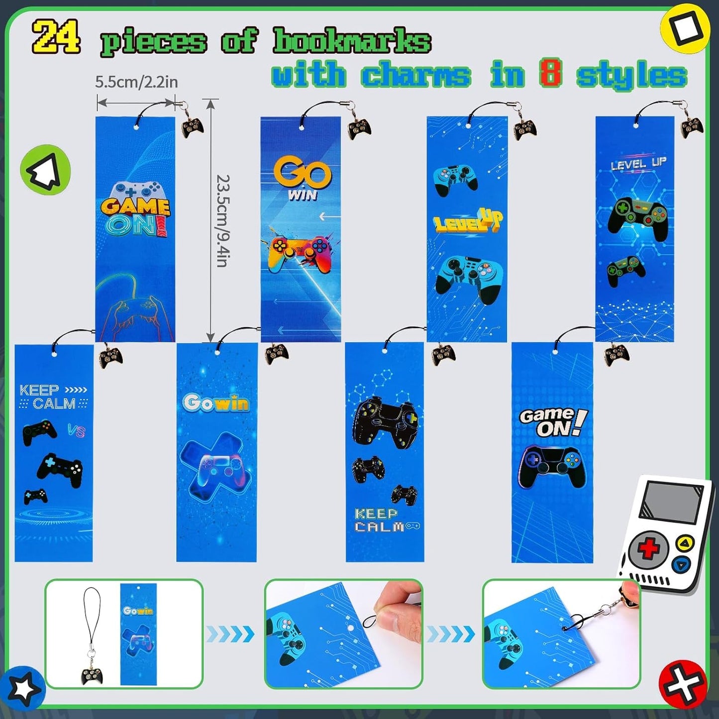 Kolewo4ever 148 Pieces Video Game Theme Stationery Set:100 Pcs Video Game Pencils 24 Pcs Game Pattern Mini Spiral Notepad Memo Pad 24 Pcs Game Metal Charms Bookmarks (Style-2)