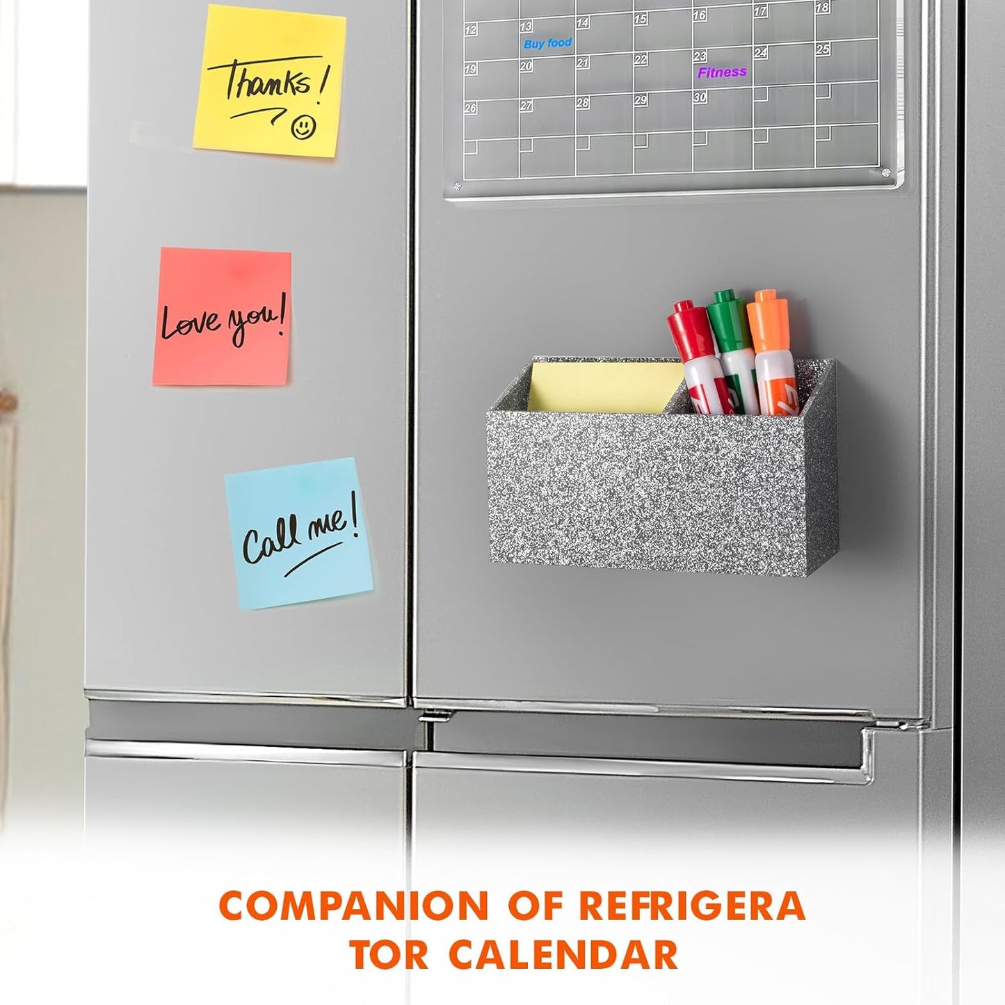 BEYGORM Magnetic Dry Erase Marker Holder for Whiteboard,Non-slip Acrylic Magnet Pen Holder for Fridge Refrigerator,Locker Organizer for Work,Locker Accessories,Pencil Cup for Desk(Silver)