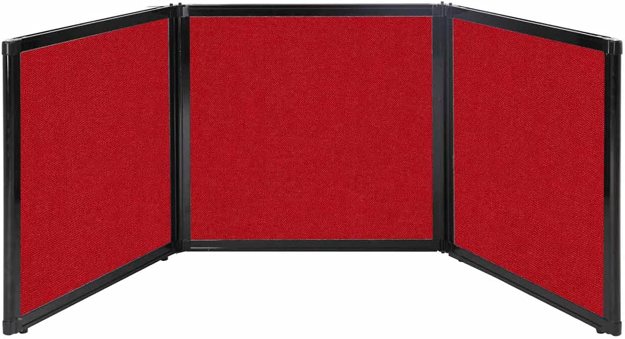 Versare Folding Tabletop Display | 3-Panel Partition | Lightweight Portable Workspace Divider | Red 78" x 24"