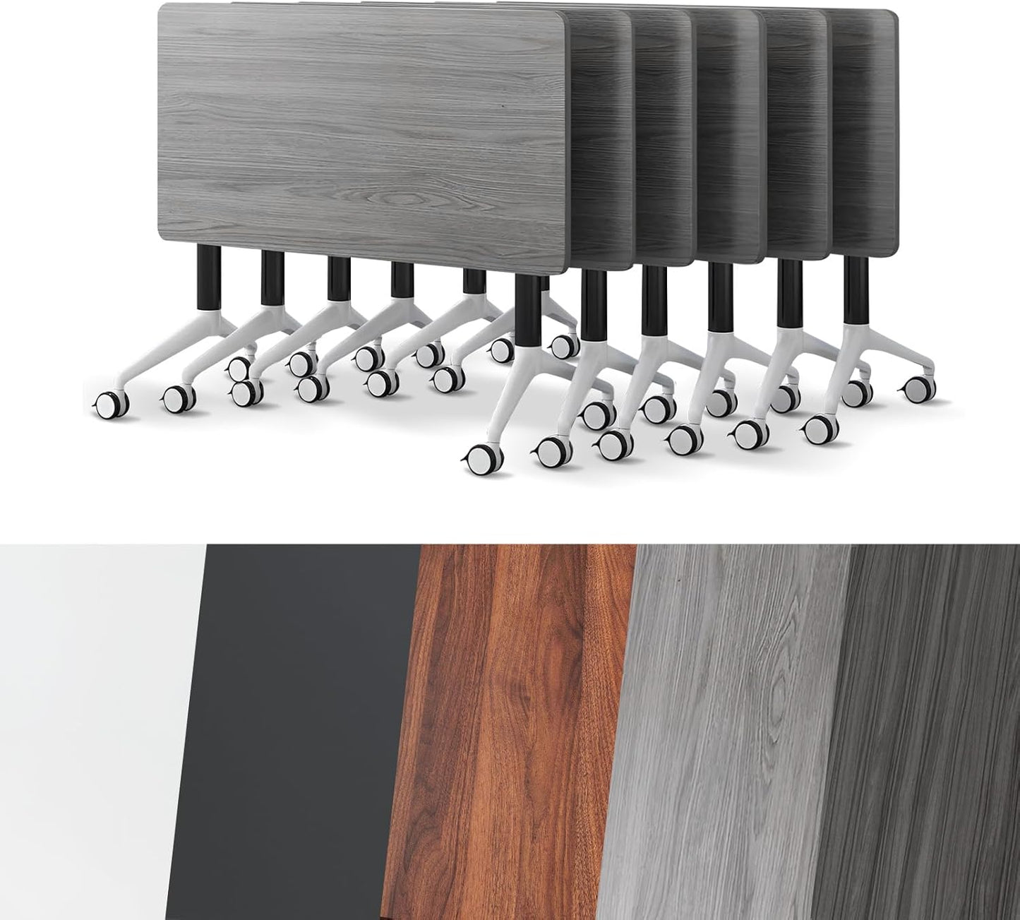 Conference Room Table, Folding Conference Tables,Thicken Grey Tabletop,Flip Top Wooden Seminar Meeting Room Table for Conference Room Offices (6, Grey, 70.8”)