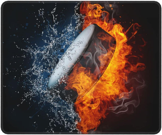 Boys Gaming Mouse Pad with Hockey Ball Fire Water Pattern, Large 12 x 10 inch Mouse Pads with Stitched Edge for Home Office Computer Laptop Non-Slip Rubber Base Desk Mat for Wireless Mouse