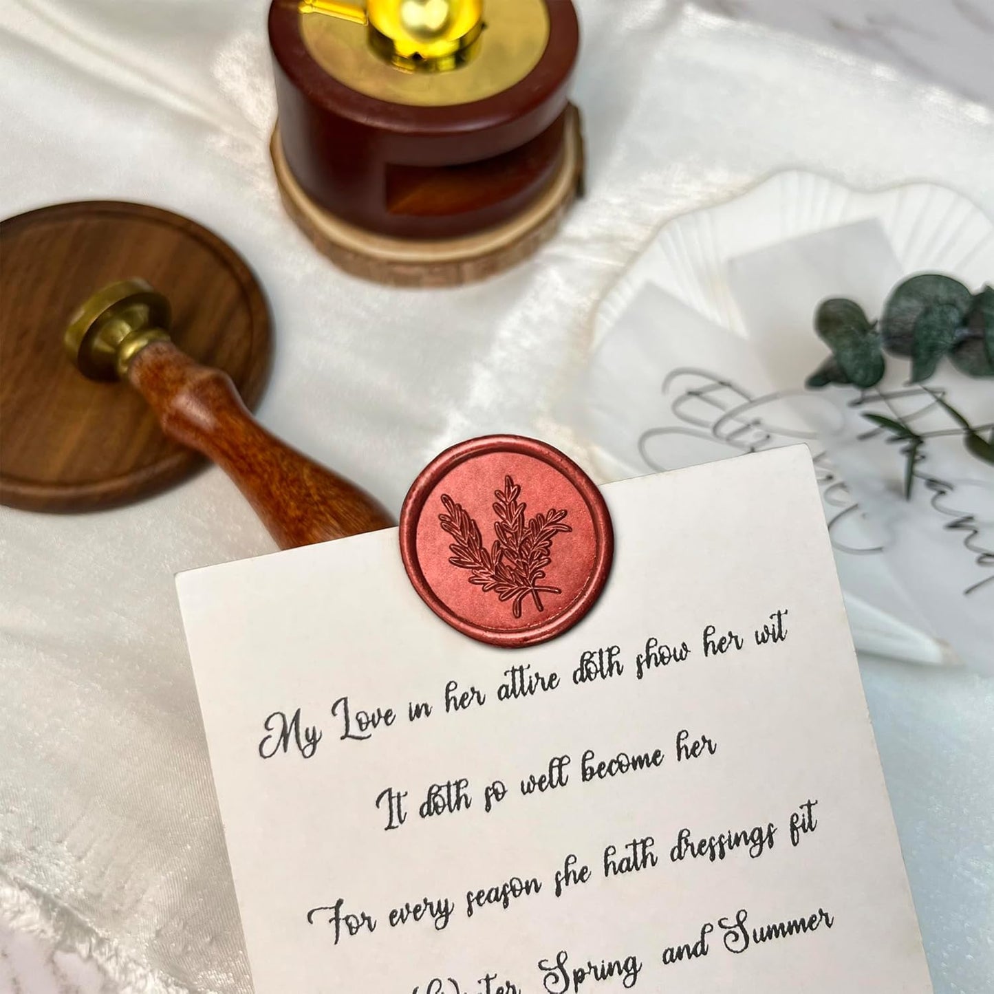 50Pcs Wax Seal Stickers Handmade Envelope Seals Self Adhesive Wax Stickers for Wedding Party Invitations, Envelope, Gift Wrap, Christmas(Rosemary Style, Red)