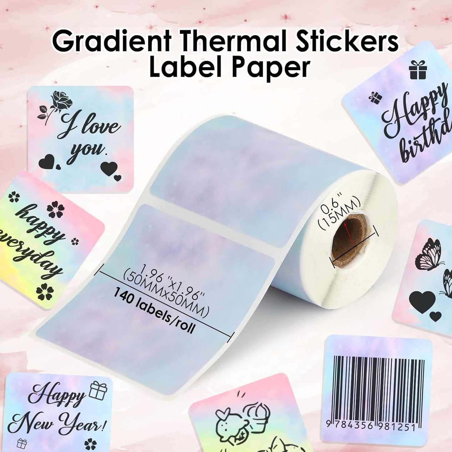 HuiJuKeJi 3 Rolls Thermal Square Label Paper,1.96 "x1.96 Gradient Label Maker Sticker for Phomemo M220/M200/M221/M110 Printer,Multi-Purpose Self-Adhesive Waterproof Labels for Barcode,DIY,Logo,Thanks