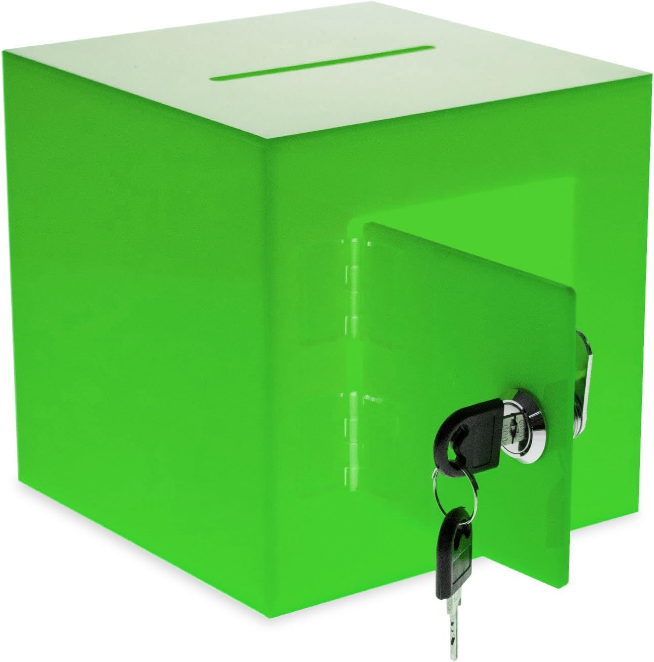 Source One Premium Acrylic Cube Donation Box with Deluxe Rear Open Door and Cam Lock Suggestion Box (10 Inch, Green)