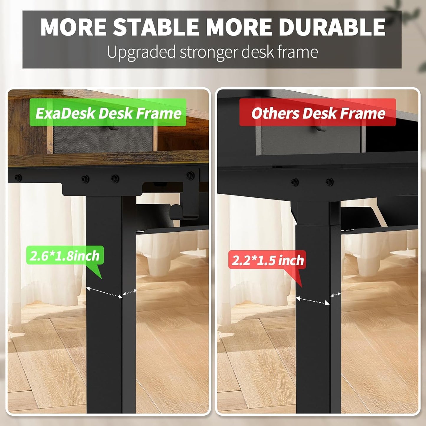 48 * 30 Inches Electric Standing Widened Desk Adjustable Height with 4 Drawers, Double Storage Shelves Stand Up Desk, Home Office Workstation Sit Stand up Desk (Rustic Brown)