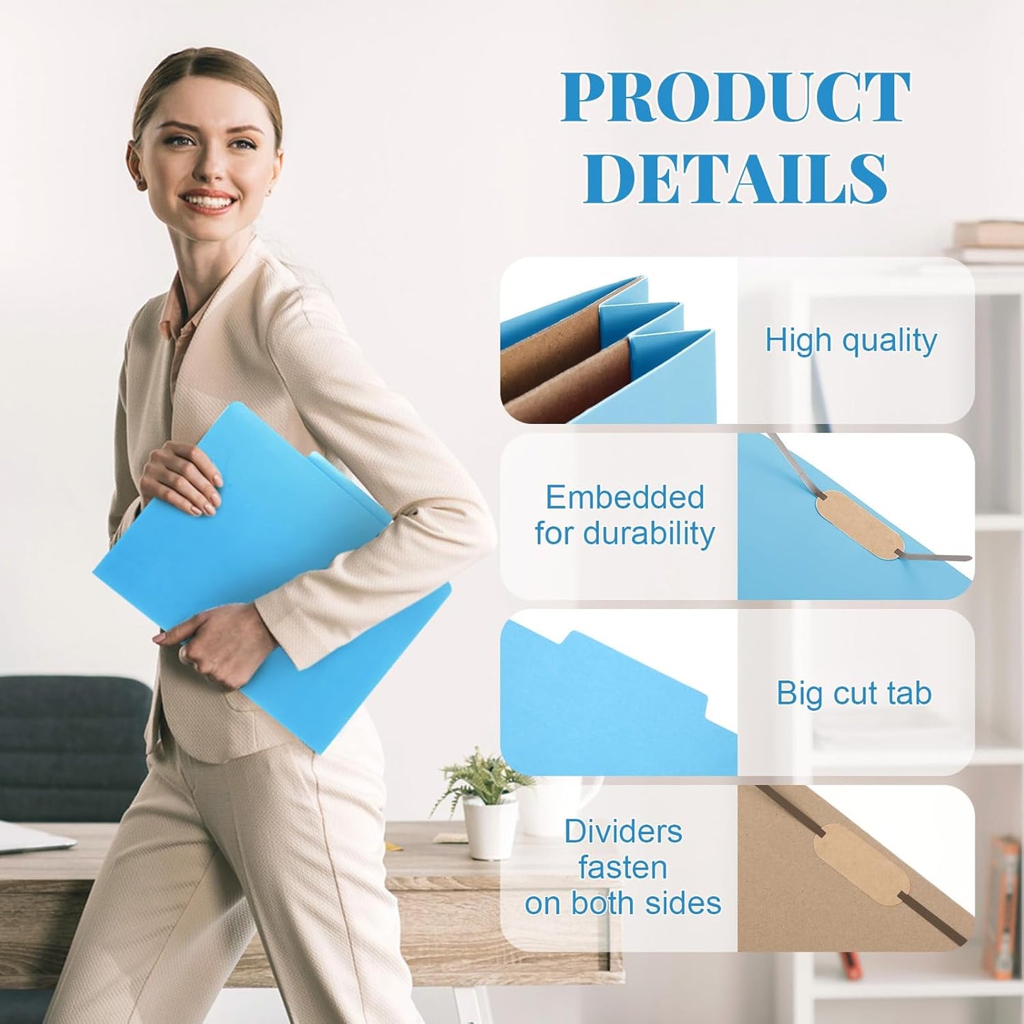 12 Pcs Classification Folders Letter Size, 2 Pocket Dividers Pressboard File Folder with Fasteners, Expanding File Organizer Bulk for Teachers, Clergy, Office, Church, Christmas (Blue)