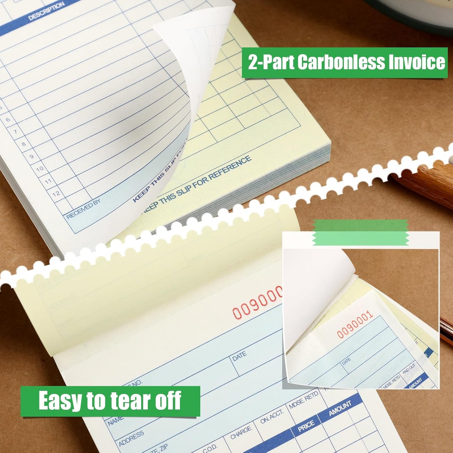 Lincia 24 Pads Sales Order Books 2 Part Carbonless (White/Canary Yellow) Receipt with Carbon Copies Cover Receipt Form Invoice 50 Sets Per Book (4.18 x 7.2 Inch/ 10.6 x 18.3 Cm)