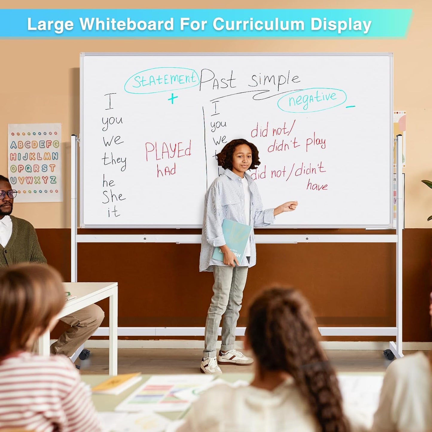 maxtek Rolling Whiteboard 72x40, Large Double-Sided White Board Dry Erase on Wheels, Giant Magnetic White Board Standing for Office, School, Home Office, Homeschool (Sliver)