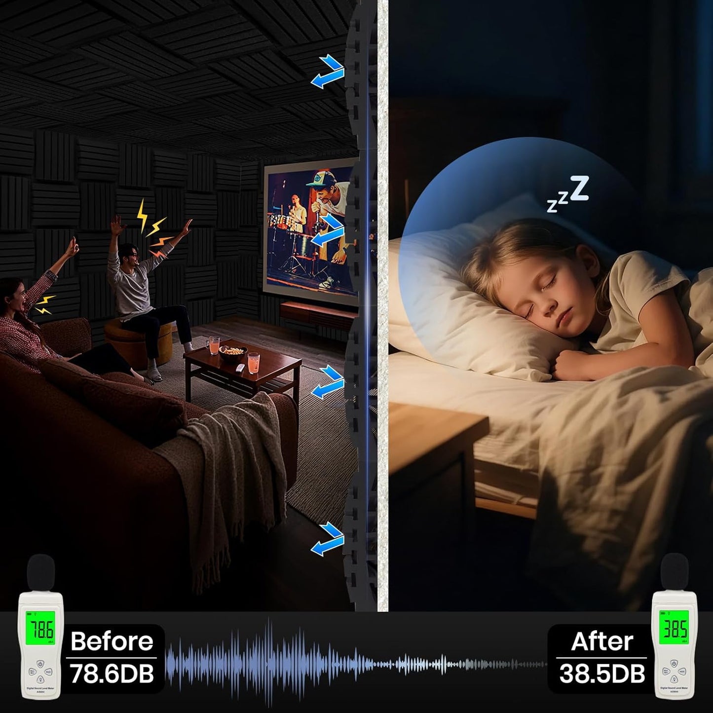 Sound Proof Foam Panels for Walls 12 Pack – 12x12x3 Inch Acoustic Noise Reducing Wall Panels, Absorbing Soundproofing Foam Dampening Panel Set with 90 PCS Strong Double-Sided Adhesives