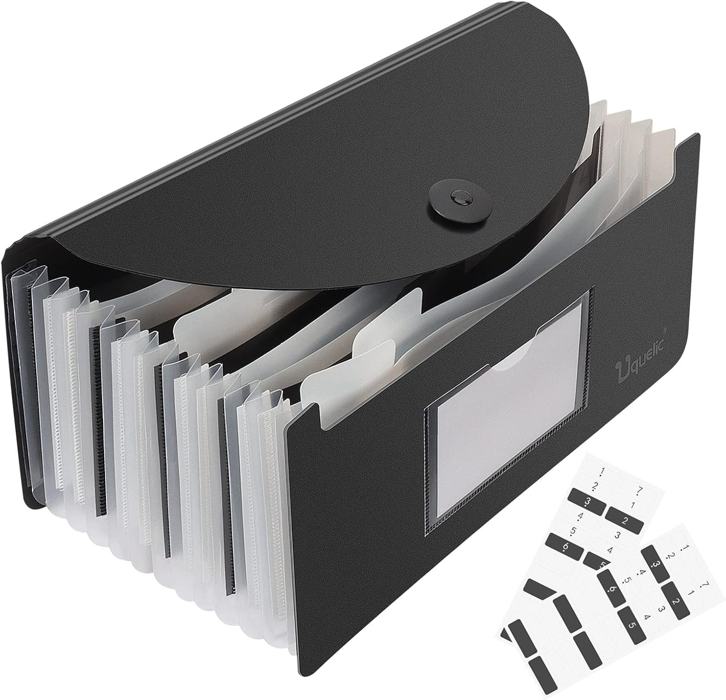 Uquelic Stand Receipt File Folder Check Organizer- Piano Key 13 Pockets Expanding Accordion Coupons Storage with Label, in Case I Go Missing Binder