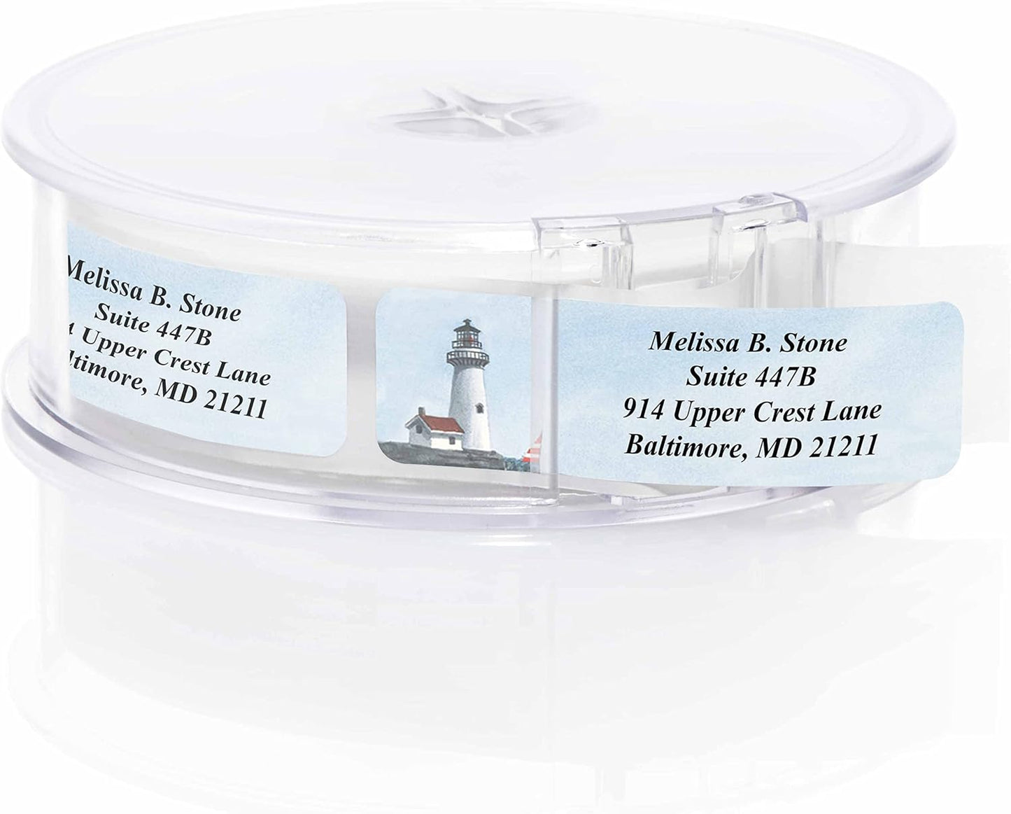 Lighthouse Designer Rolled Name & Address Labels with Elegant Plastic Dispenser