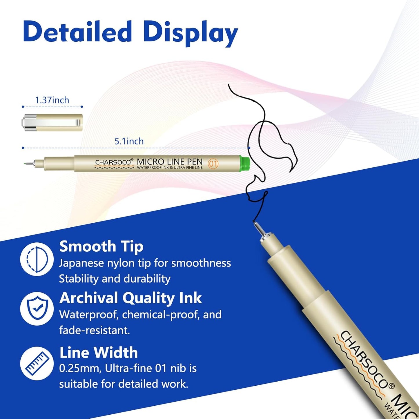 01 Micro Pen, 12 Colors Fine Point Pen, 0.25mm Waterproof Archival Ink, Fineliner Ink Pens for Artist Illustration, Sketching, Anime, Manga, Technical Drawing and Scrapbooking