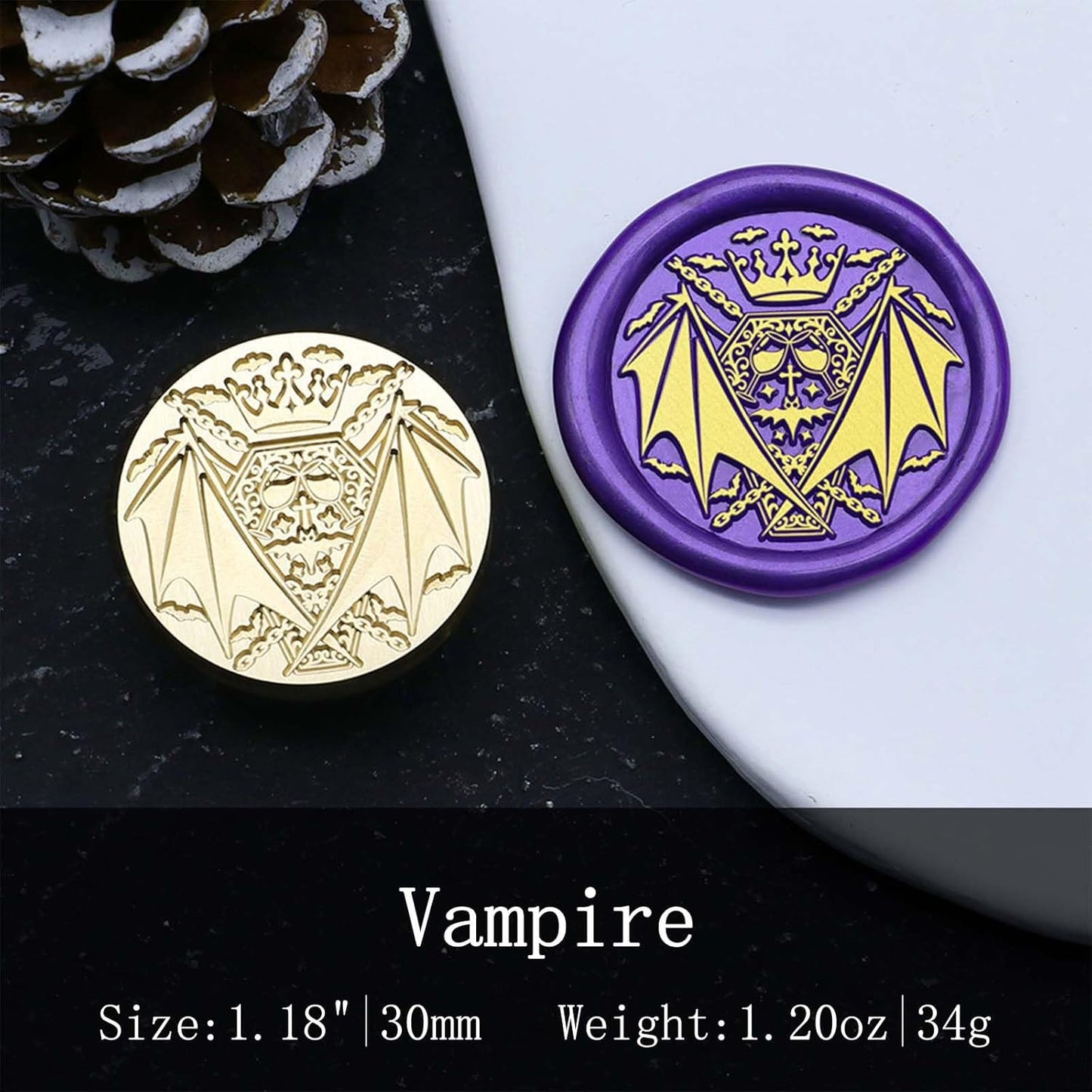 Vampire Wax Seal Stamp - Vintage Halloween Sealing Wax Stamp, 1.18 inch/30mm Brass Crown Sealed Stamp for Friends and Family, Such as Christmas,Easter,and Birthday Gifts