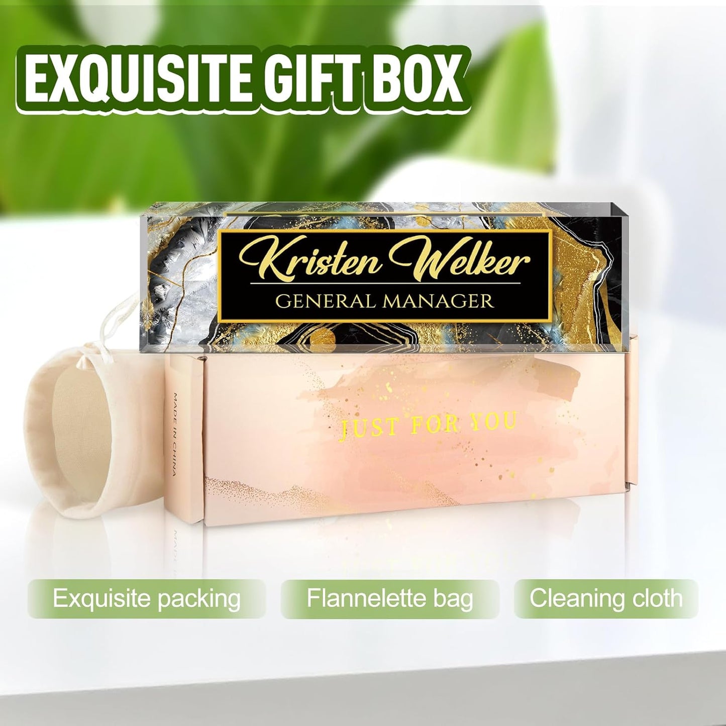 Custom Name Plate for Desk, Desk Name Plate Personalized, Office Decor for Women Men, Acrylic Desktop Accessories, Office Appreciation Gifts for Boss Social Workers Teacher Nurse Employee (Black Coast)