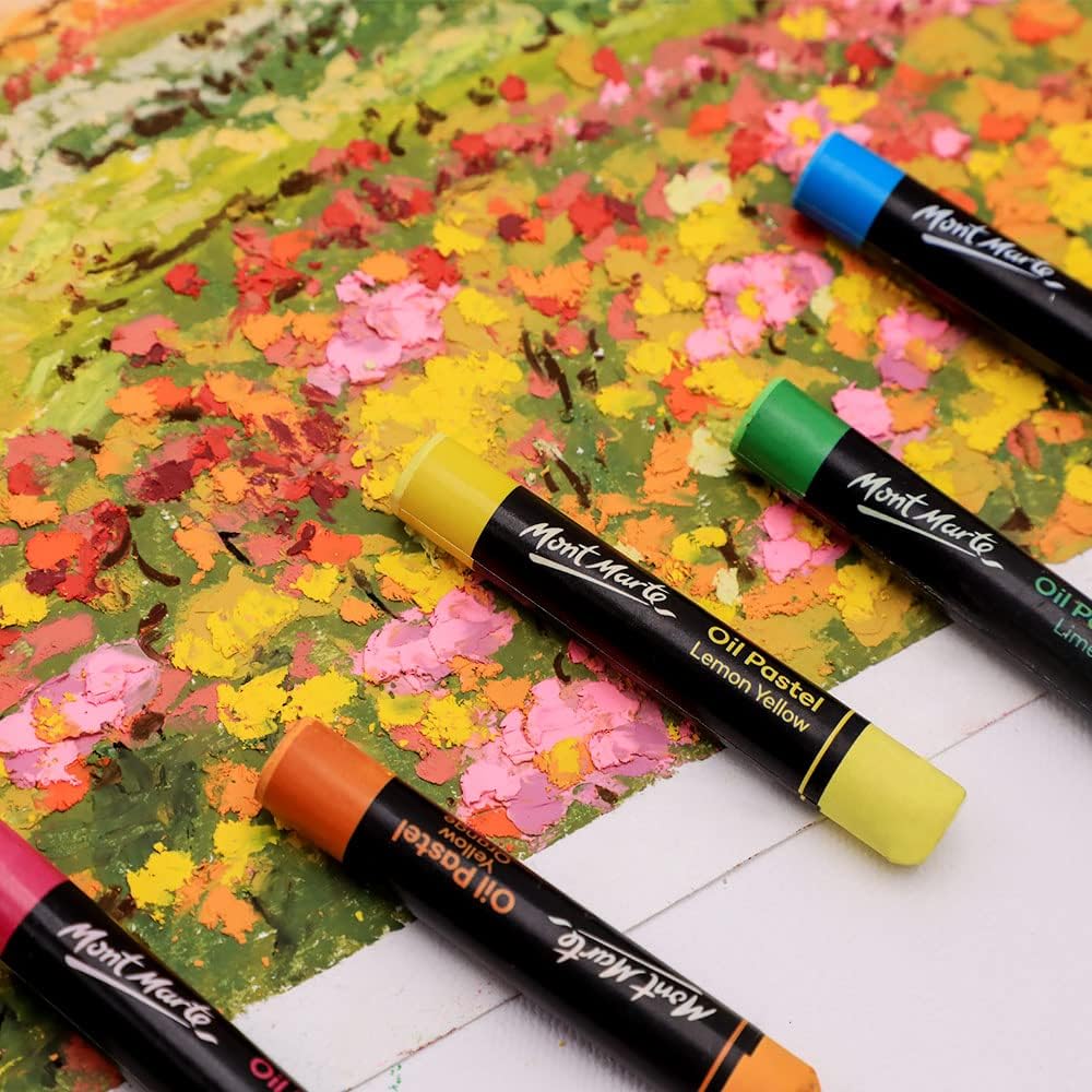 Mont Marte Oil Pastels Signature 24pc, 24 Assorted Colors, Vibrant Oil Pastel Set, Great Blending and Layering, Ideal for Art, Craft, Coloring and Sketching