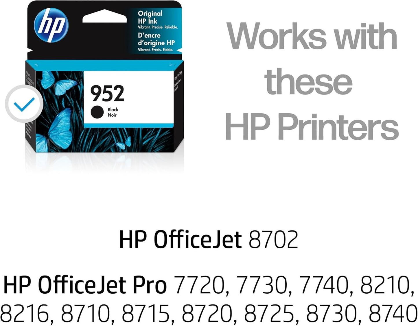 HP 952 Black Ink Cartridge for HP Printers | Works with Printer Series: OfficeJet 8702, OfficeJet Pro 7720, 7740, 8210, 8710, 8720, 8730, 8740 | Eligible for Instant Ink | F6U15AN