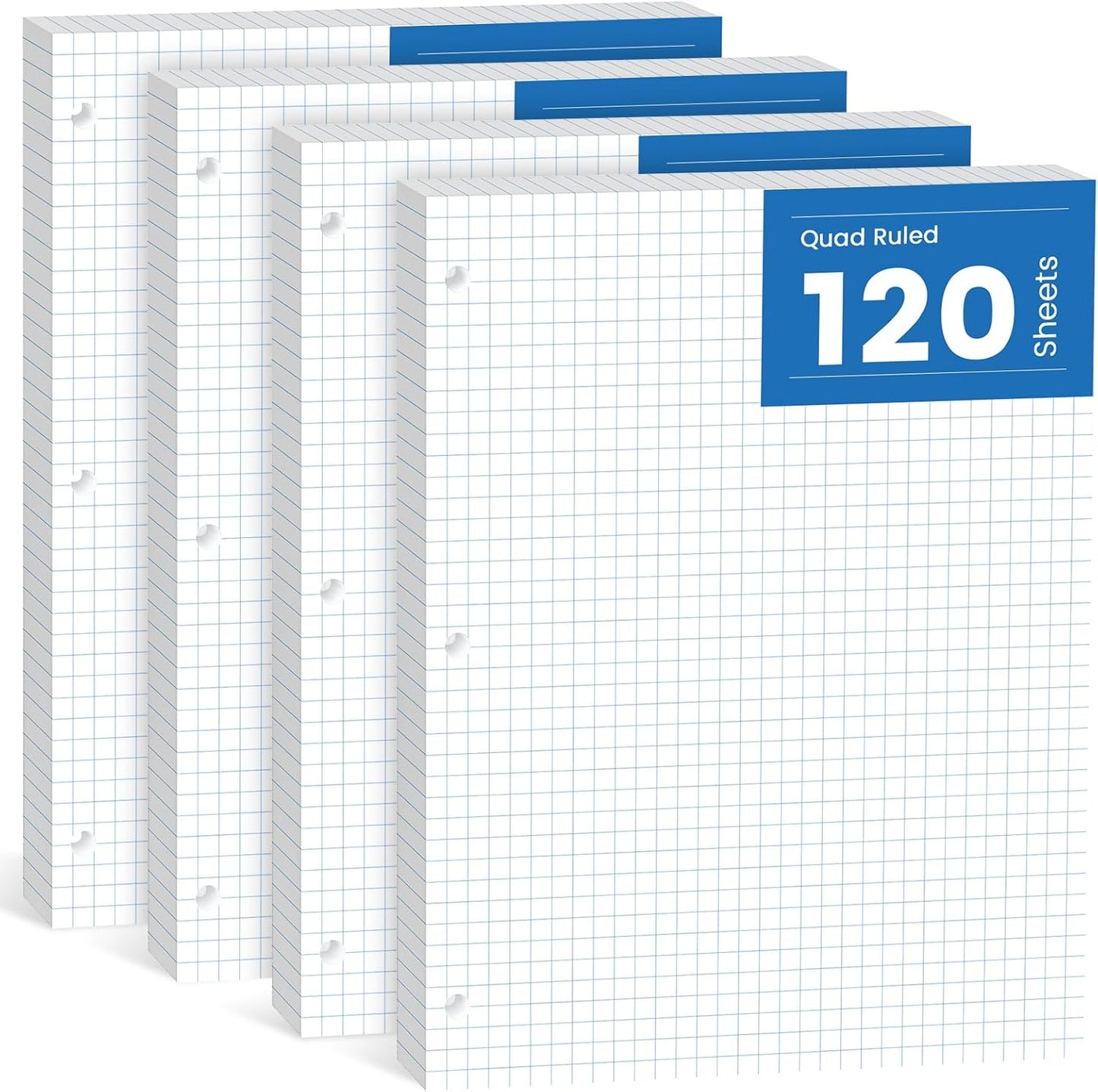 480 Sheets Graph Paper Loose Leaf 8 x 10.5, 8 x 10-1/2’’ Blueprint Quadrille Pad, 4x4 Graph Ruled Filler Paper, 3-Hole Punched Grip Papers Lined Bulk, Loose Leaf Paper 8 x 10.5 with 3-Ring for Binder