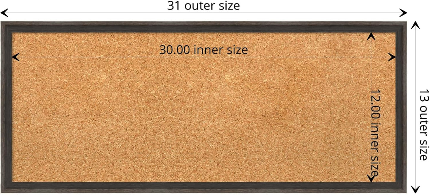 Amanti Art Natural Cork Board for Wall, 13x31 Vision Board with Brown Wood Frame, Medium Corkboard Office Decor for Home Organization, Casual Corkboard Pinboard to display items for home organization