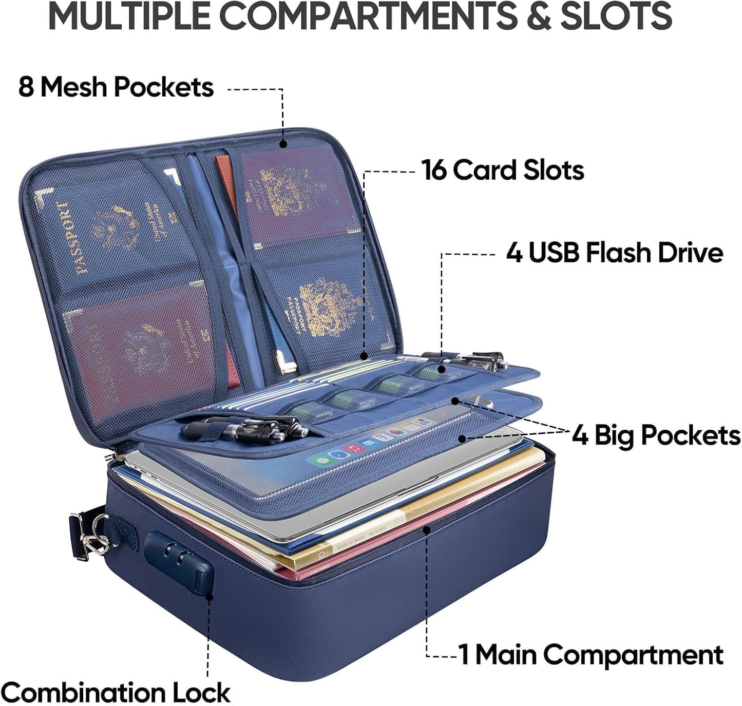 BALEINE Fireproof Document Box with Lock, Portable Fireproof Document Bag Waterproof Fire Proof File Boxes for Documents, File Organizer Box for Important Paperwork (Blue, 15''x11''x4'')