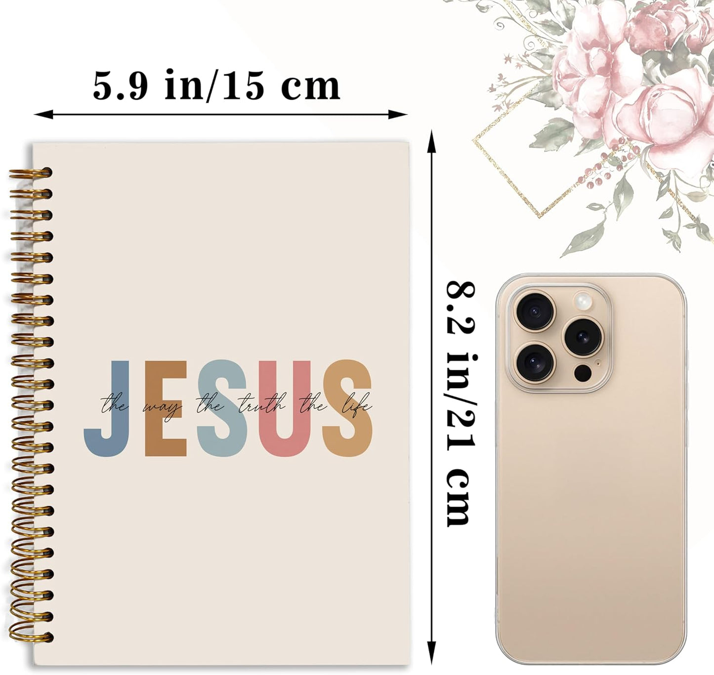 Bible Notebook, A5 Spiral Christian Journal with Floral Pink Butterfly Notebook, Bible Verse Jesus, Inspirational Notebooks for Women, Bible Study, Gift for Birthday Christmas, Office Supplies