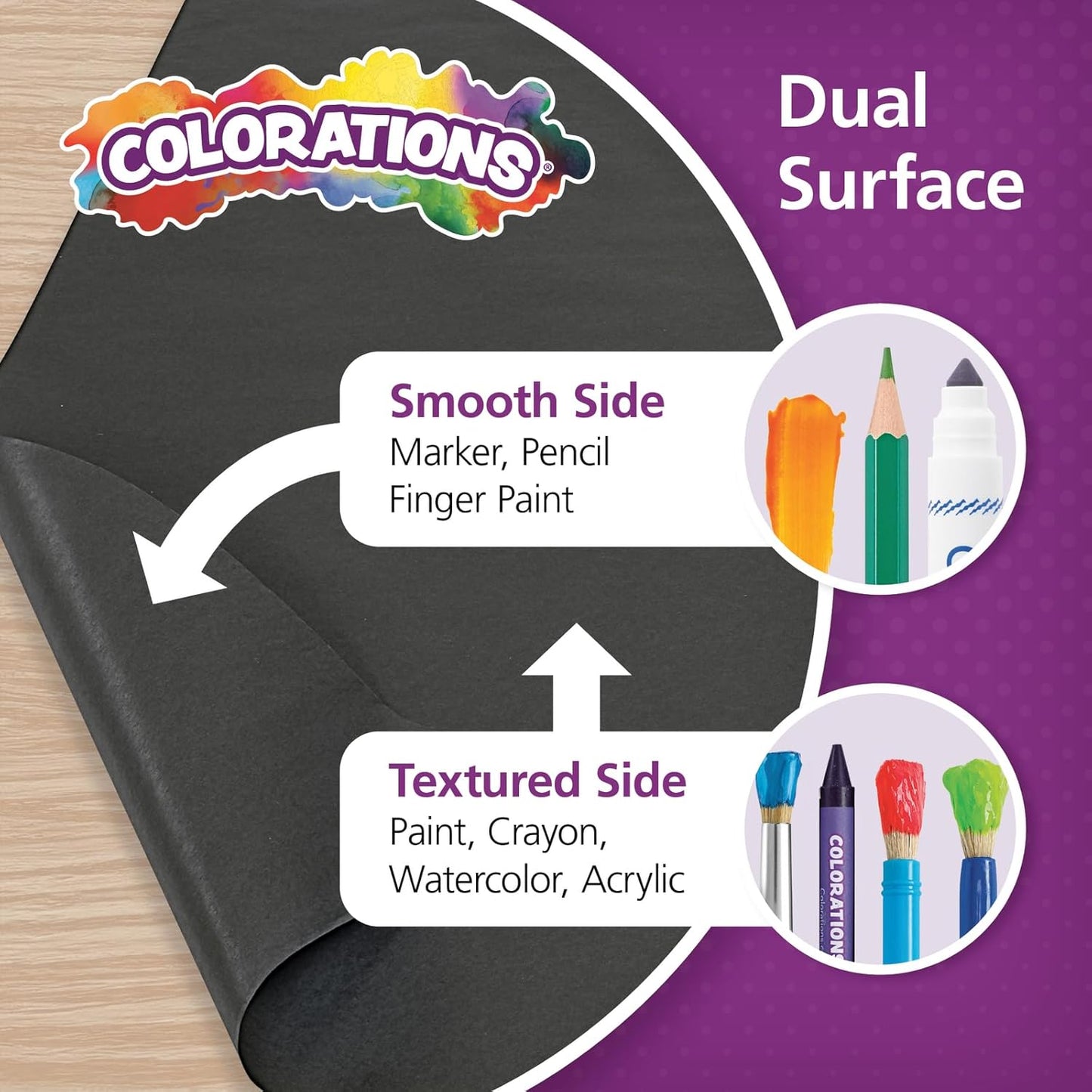 Colorations Dual Surface Paper Roll Classroom Supplies for Arts and Crafts Black (36" x 1000') (Item # DSBK)