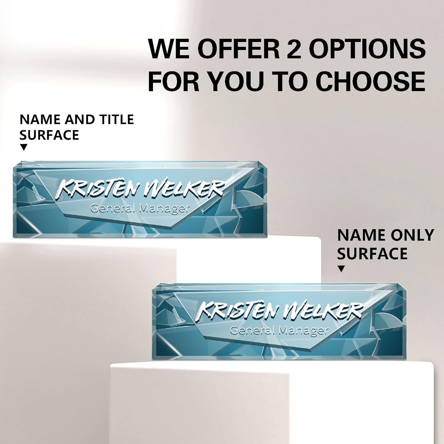 Gowellly Desk Name Plate Personalized - Custom Acrylic Name Plate for Desk - Enterprise Custom Logo/Text nameplates - Employee Appreciation Gifts (Broken Glass-2)