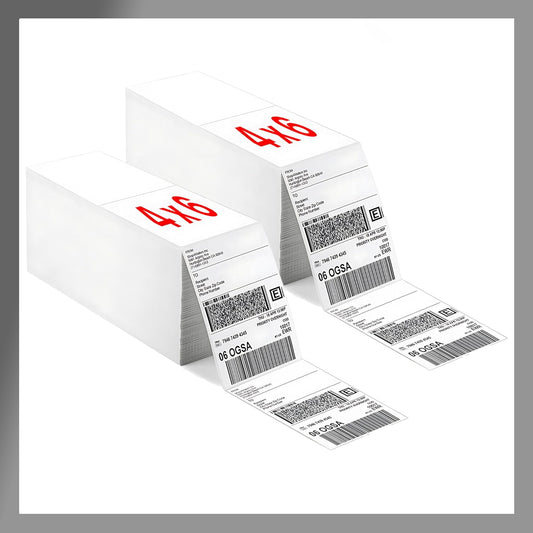 Fanfold [4 x 6 inch] x [6000 Labels] Thermal Stack Direct White Strong Adhesive Perforated Postage Shipping Printer Compatible with Zebra SNBC Epson Rollo (6000 Labels, Fanfold)