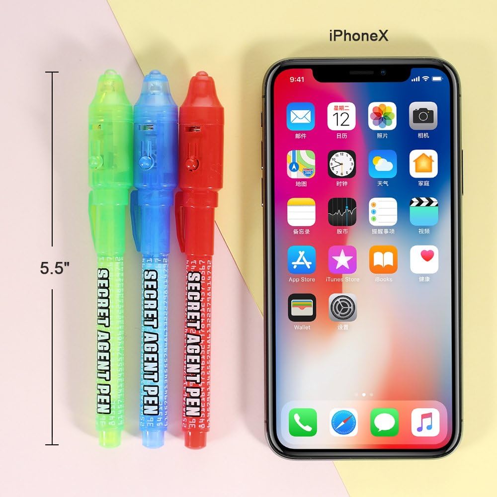 Invisible Ink Pen Stocking Stuffers: MALEDEN 6 Pcs Upgraded Spy Pen with UV Light Magic Marker for Secret Message, Kids Halloween Goodies Bags, Christmas Stockings, Party Favors Toy, Individual Packed