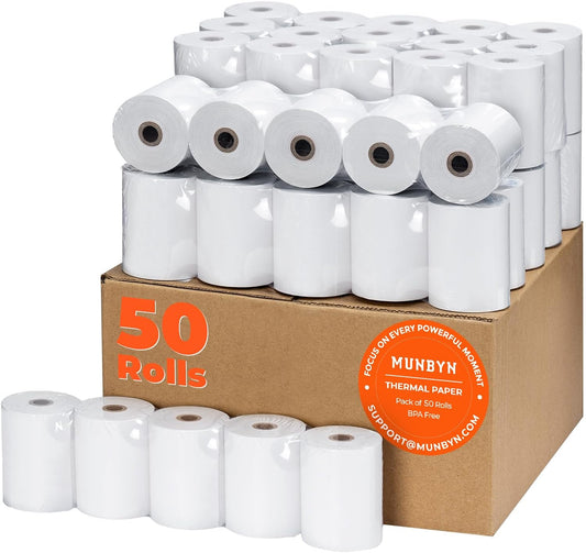 MUNBYN Thermal Paper 3 1/8 x 230ft, 50 Rolls Receipt Paper Work for Star Micronics TSP100 TSP143 Epson 80mm Receipt Printer Square POS Register, 80mm Thermal Receipt Papers, BPA Free, Plus Version