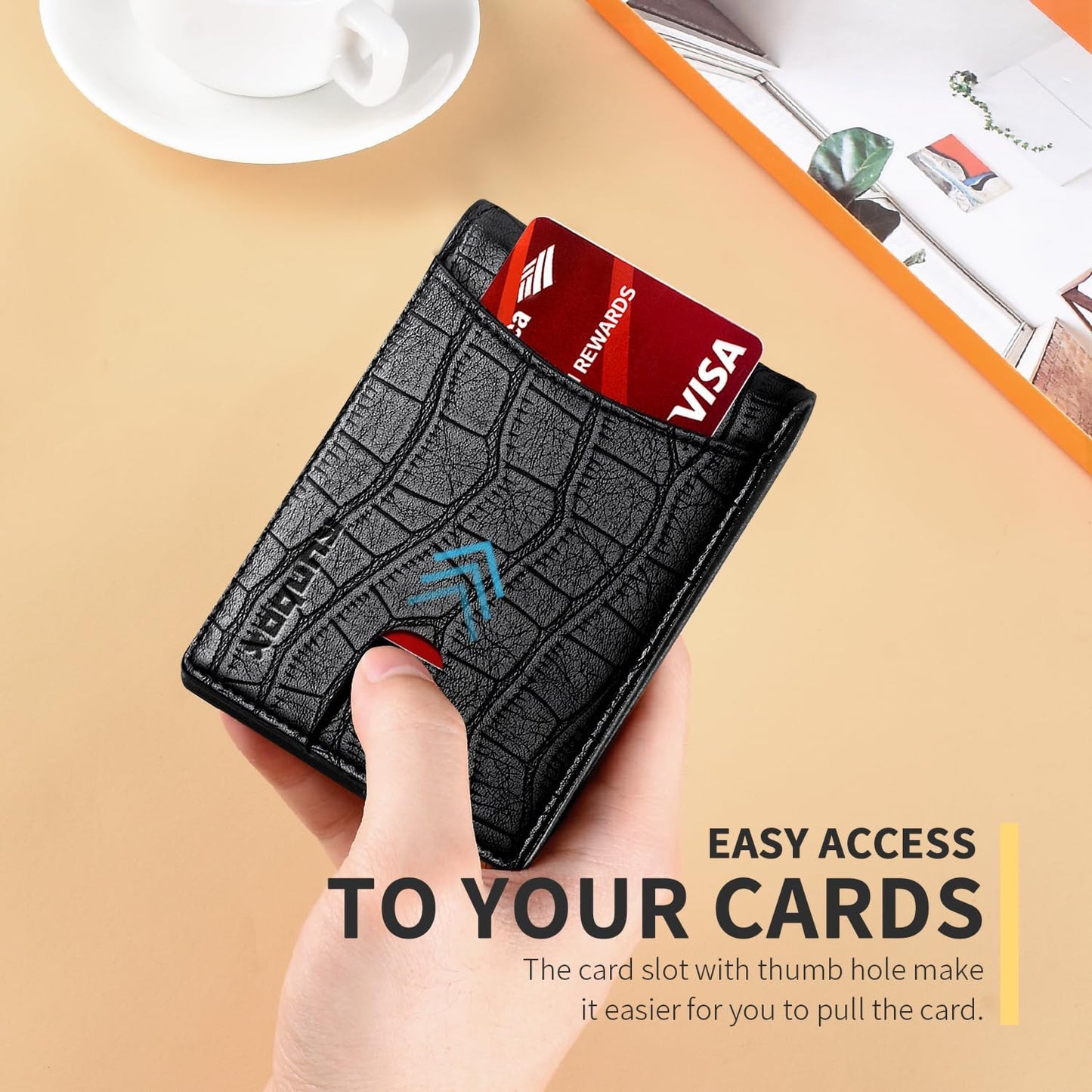 Slim Money Clip Wallets for Men RFID Blocking 11 Card Holder Minimalist Small Thin Carbon Leather Bifold Mens Front Pocket Wallet Gift Box