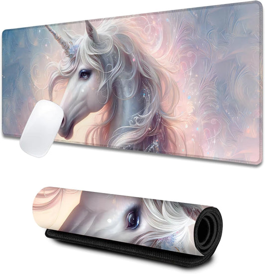 Elegant Unicorn Large Gaming Desk Mat,Rubber Non-Slip Mystical Fantasy Mouse Pad,31.5x11.8x0.12in Extended Animal Mousepad,Game Lover Mice Pads Gifts,Office Home Deskmat Decor