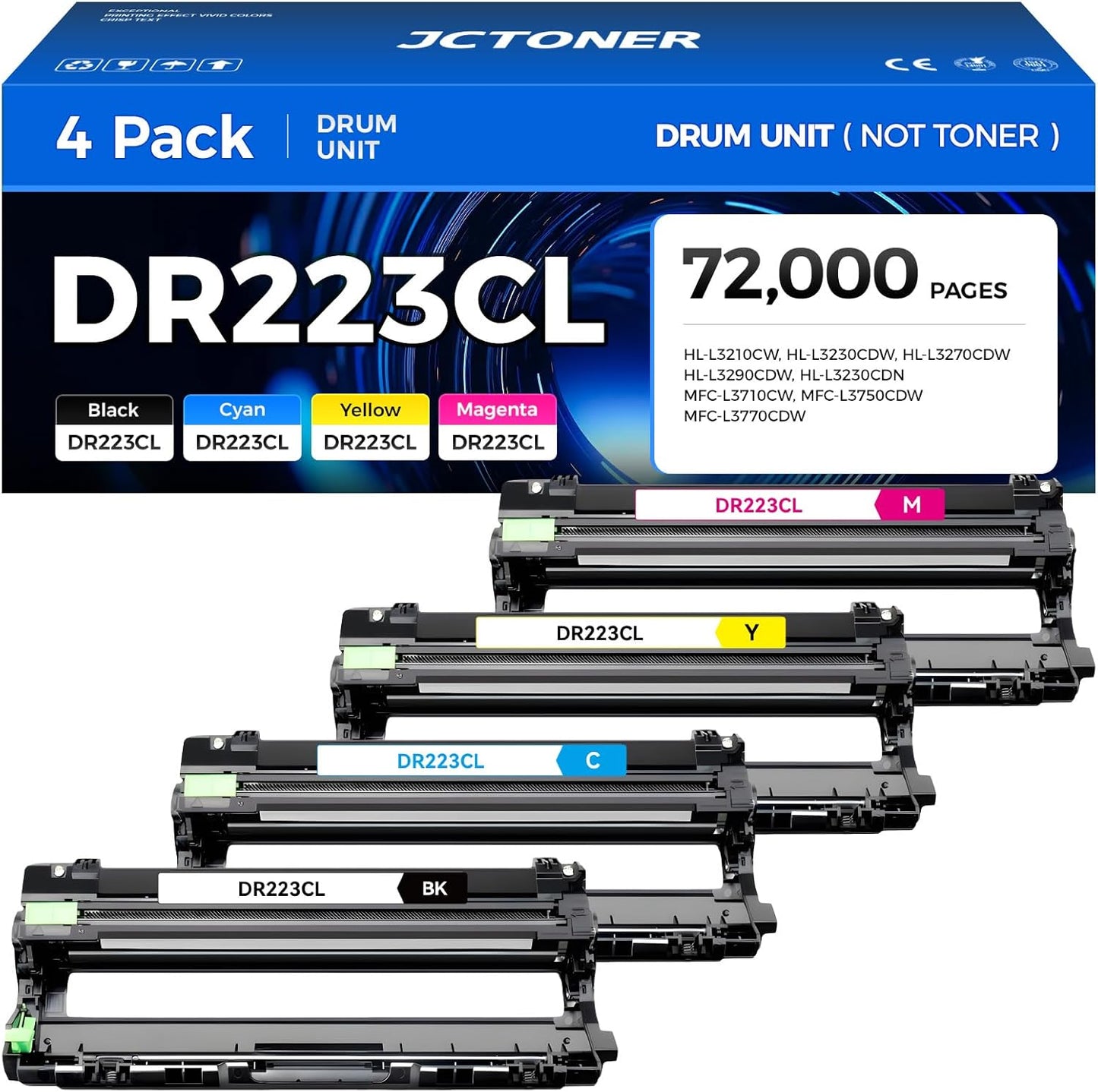 DR223CL DR-223CL High Yield Drum Unit Set 4-Pack Replacement Compatible for Brother DR-223CL Imaging Drum HL-L3270CDW HL-L3210CW MFC-L3770CDW HL-L3290CDW MFC-L3750CDW L3710CW L3230CDW L3230CDN Printer