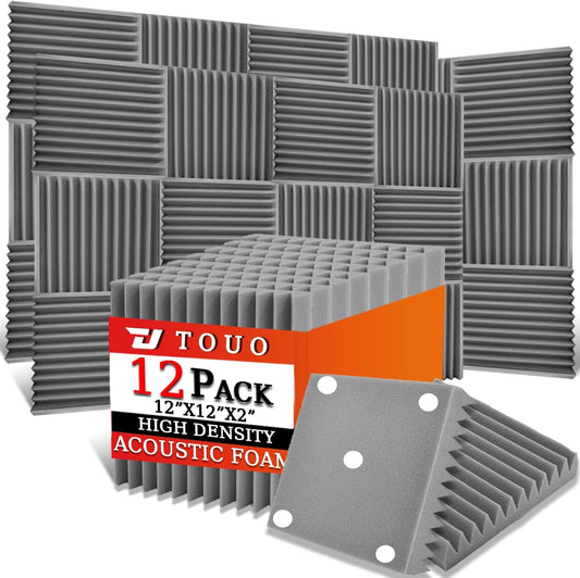 12 Pack Acoustic Panels – Sound Proof Foam Panels for Wall 12"x12"x2", Flame Retardant Wedge Acoustic Foam, High-Density Sound Absorbing Panels for Home Studio(Gray, 2" Thick 12 Pack)