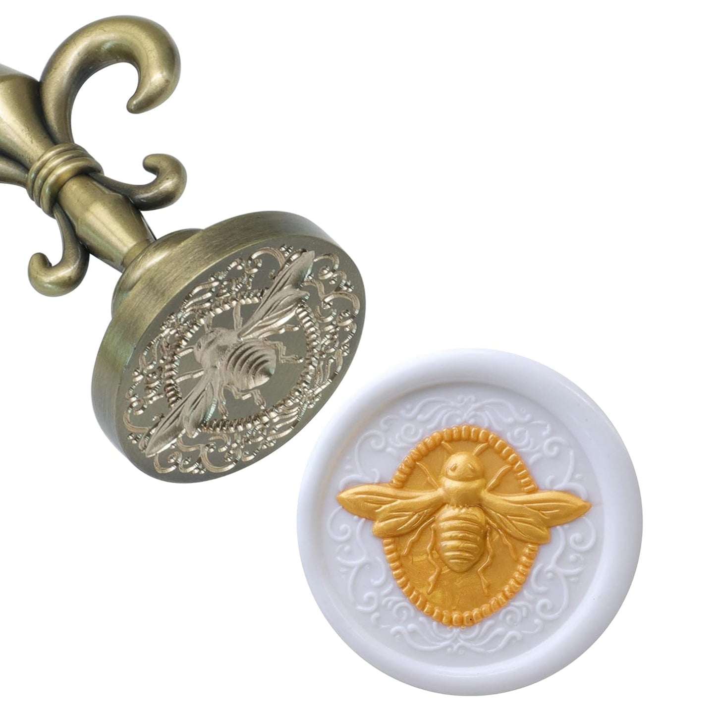SWANGSA 3D Embossed Bee Wax Seal Stamp, Vintage Electroplated Bronze Flower Handle Sealing Stamp for Wedding Party Invitations Gift Idea Decoration