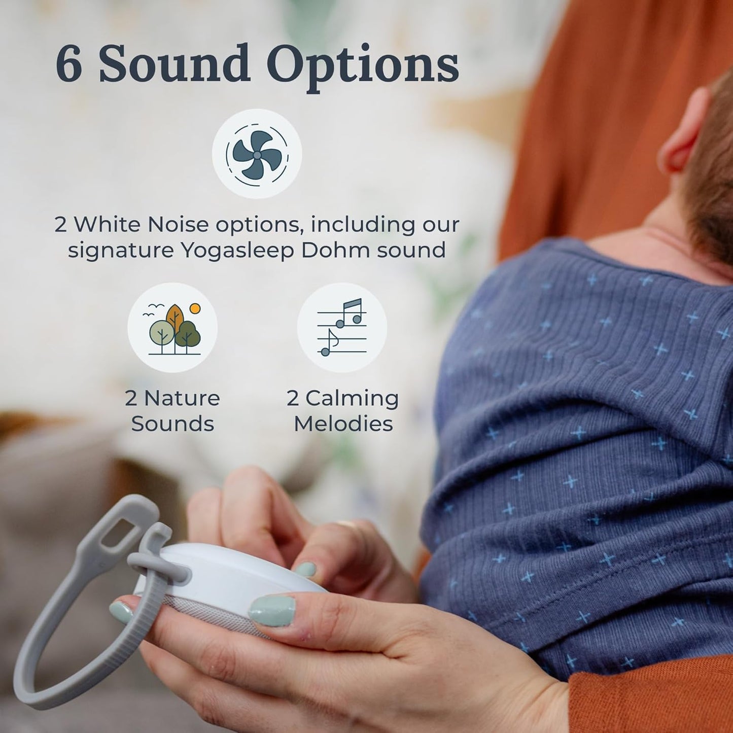 Yogasleep Hushh 2 Portable Sound Machine (Grey) for Baby and Kids, Backlit Buttons & Night Light, Durable, 6 Soothing Natural Sounds, Easy to Use Timer, Volume Control & Toddler Lock, Noise Canceling