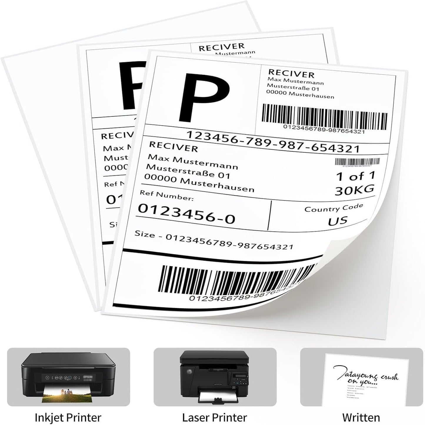 8.5" x 11" Sticker Paper for Inkjet Printers - 400 Sheets Full Sheet Shipping Labels Printable Full Page Labels 8.5×11 White Sticker Paper for Laser Printing - Matte