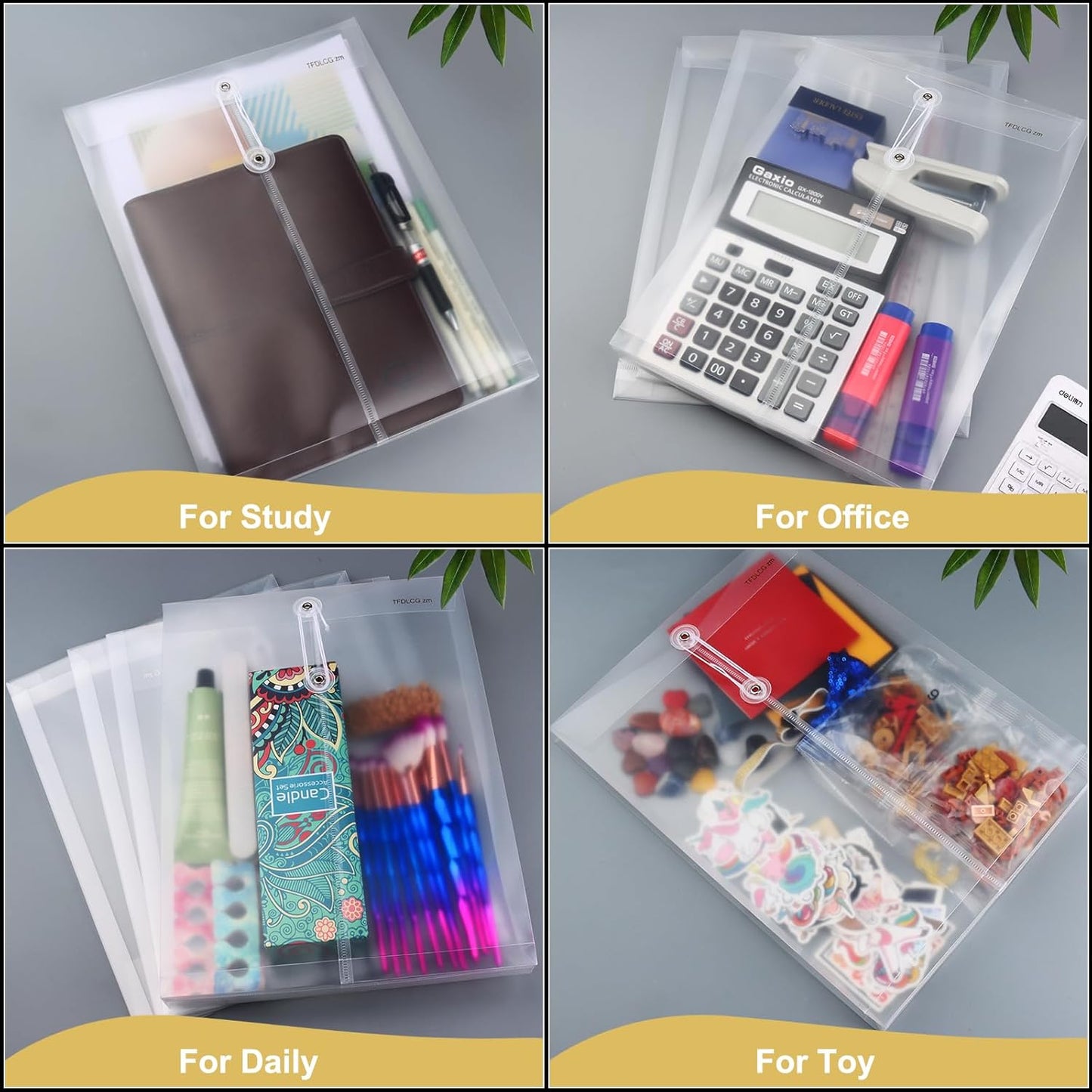 6 Pack Clear Folders for Documents Plastic Envelopes with String Closure,A4 Letter Size,TFDLCG zm Poly Reusable File Folder with1-1/4 Expansion,Document Organizer for Home,Office and Classroom