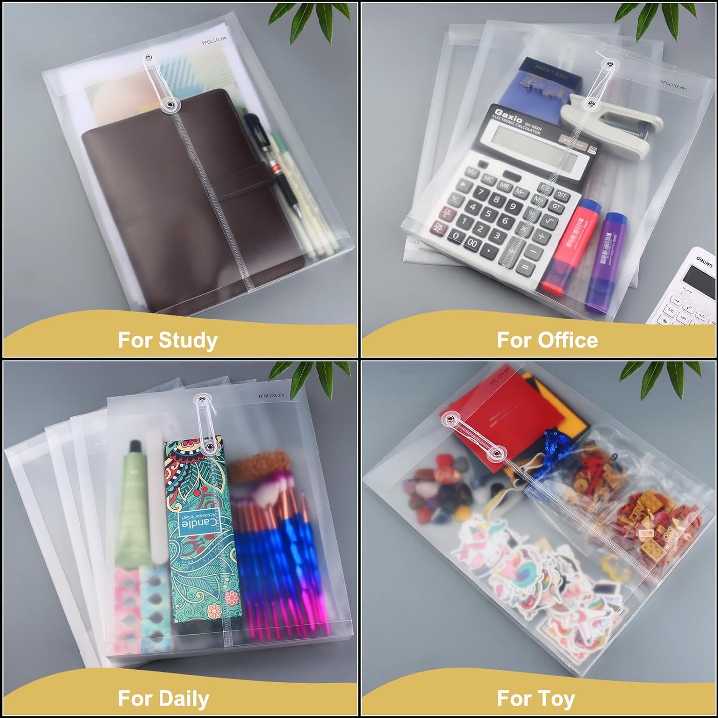 12 Pack Clear Plastic Envelopes with String Tie Closure,A4 Letter Size,TFDLCG zm Poly Reusable File Folders Project with1-1/4 Expansion,Paper Documents Organizer for Home, Office and Classroom