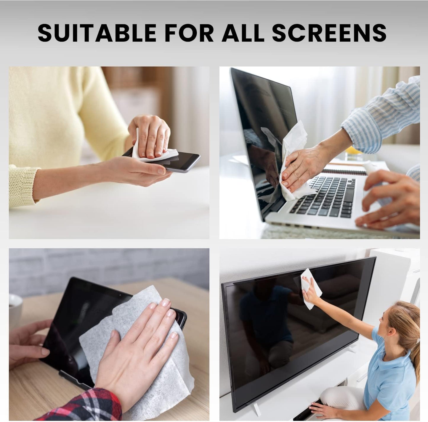 Electronic Wipes Streak-Free for Screen Cleaner & Smart Watch [4 Pack x 40] TV Screen, Smart TV, Computer Screen, Laptop, Phone, Tablet, and Electronics devices - Microfiber Cloth Included [160 Wipes]