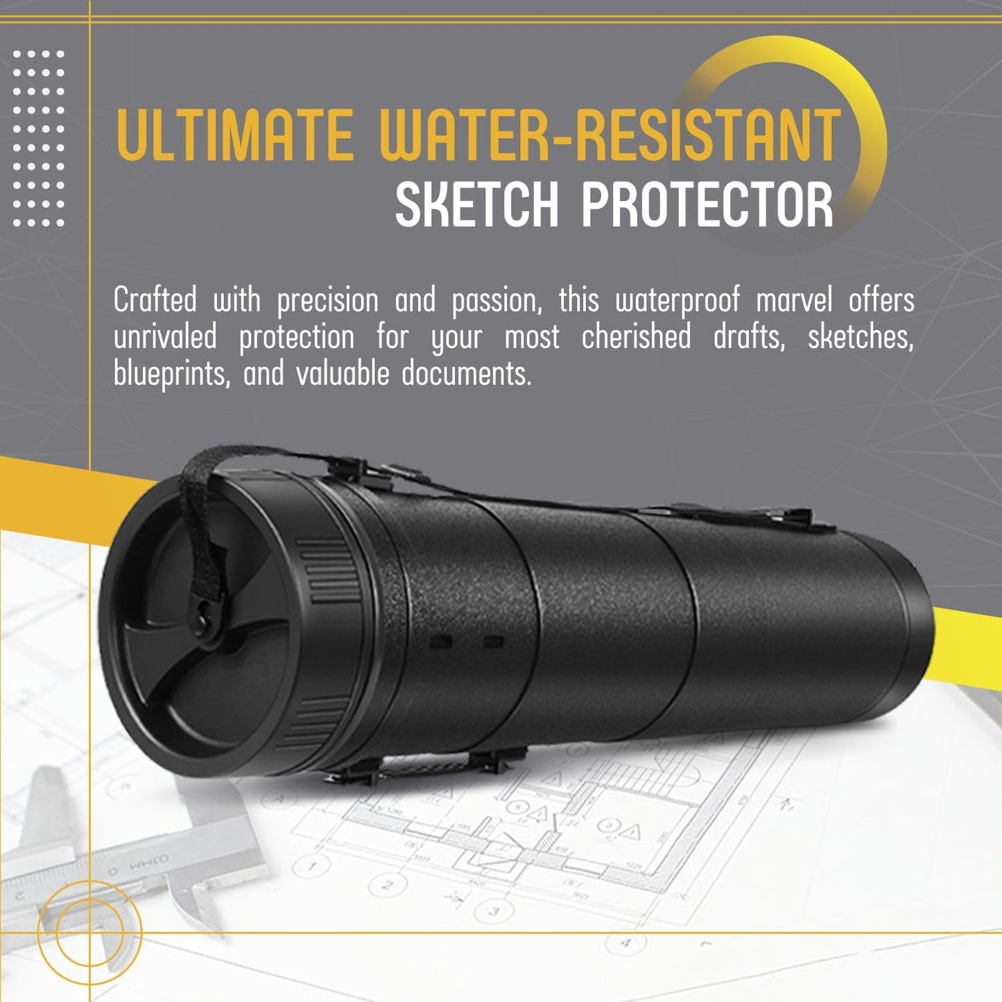 Flexzion Poster, Art, Document Tube with Strap, Expandable Waterproof Plastic Container, Telescoping Cylindrical Storage Case, Portable Paper Holder for Draft Sketch Blueprint, 6.5 IDx32-51.6 Inch