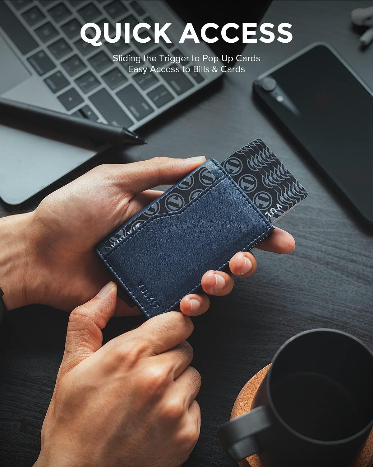 VULKIT Card Holder Wallet with Double ID Windows RFID Blocking Pop Up Wallet Minimalist Design for 12 Cards